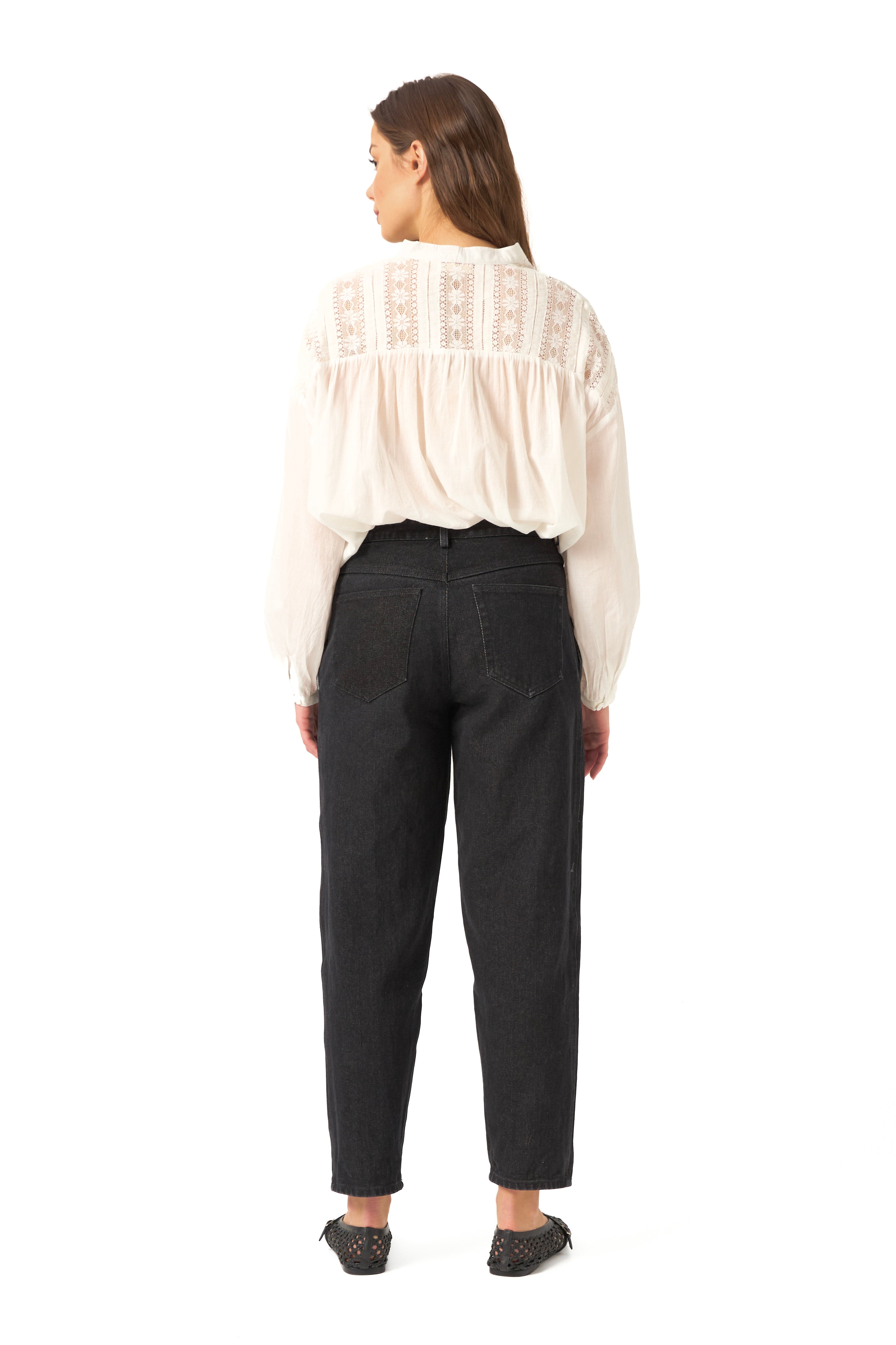 Chicosoleil Rio jean carotte noir taille haute coton