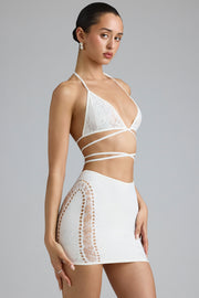 Oh Polly Embellished 8173 mini jupe ivoire strass