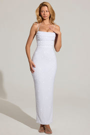 Oh Polly Constance robe maxi blanche perlée sequins