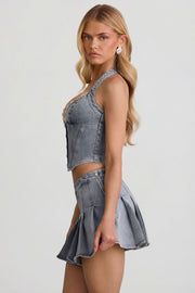Oh Polly Laika 1366 mini jupe jean bleu clair plissée