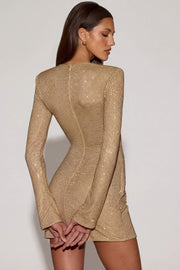 Oh Polly Nevina robe mini dorée strass bodycon
