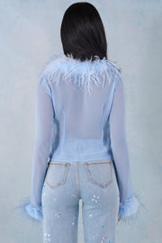 Oh Polly Elisia top plumes bleu clair chiffon