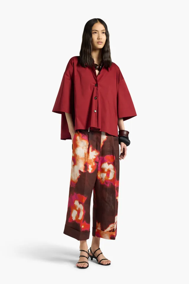 Liviana Conti Zack pantalon lin bordeaux fleuri