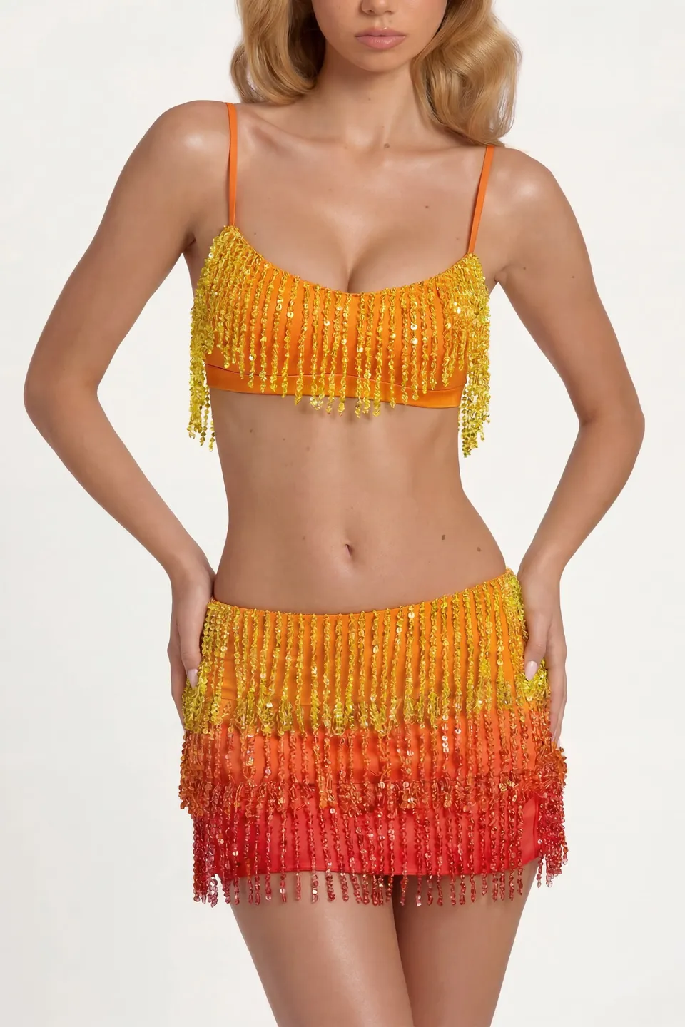 Oh Polly Aerin Fringed Bralette top à franges orange ombré