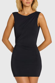 Oh Polly Dresses Zadie Mini Robe Noire Dos Nu Drapée