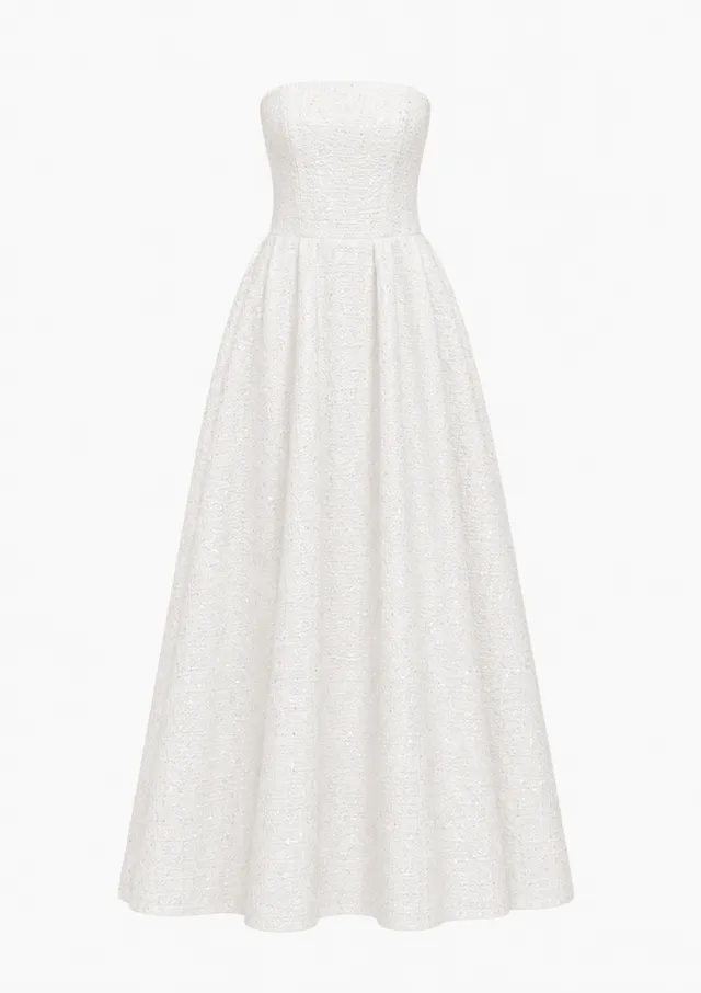 The Ethiquette Mirage robe longue blanche Diamant tweed