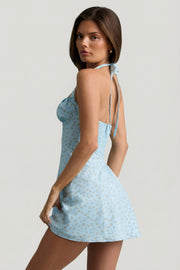 Oh Polly Dresses Nerine mini robe bleue fleurs