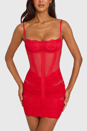 Oh Polly Dresses Evadne Mini Robe Dentelle Rouge Cerise
