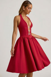 Oh Polly Angelina Robe Midi Licou Rouge True Red Nœuds