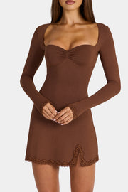 Oh Polly Luella Mini Robe Marron Cocoa Manches Longues