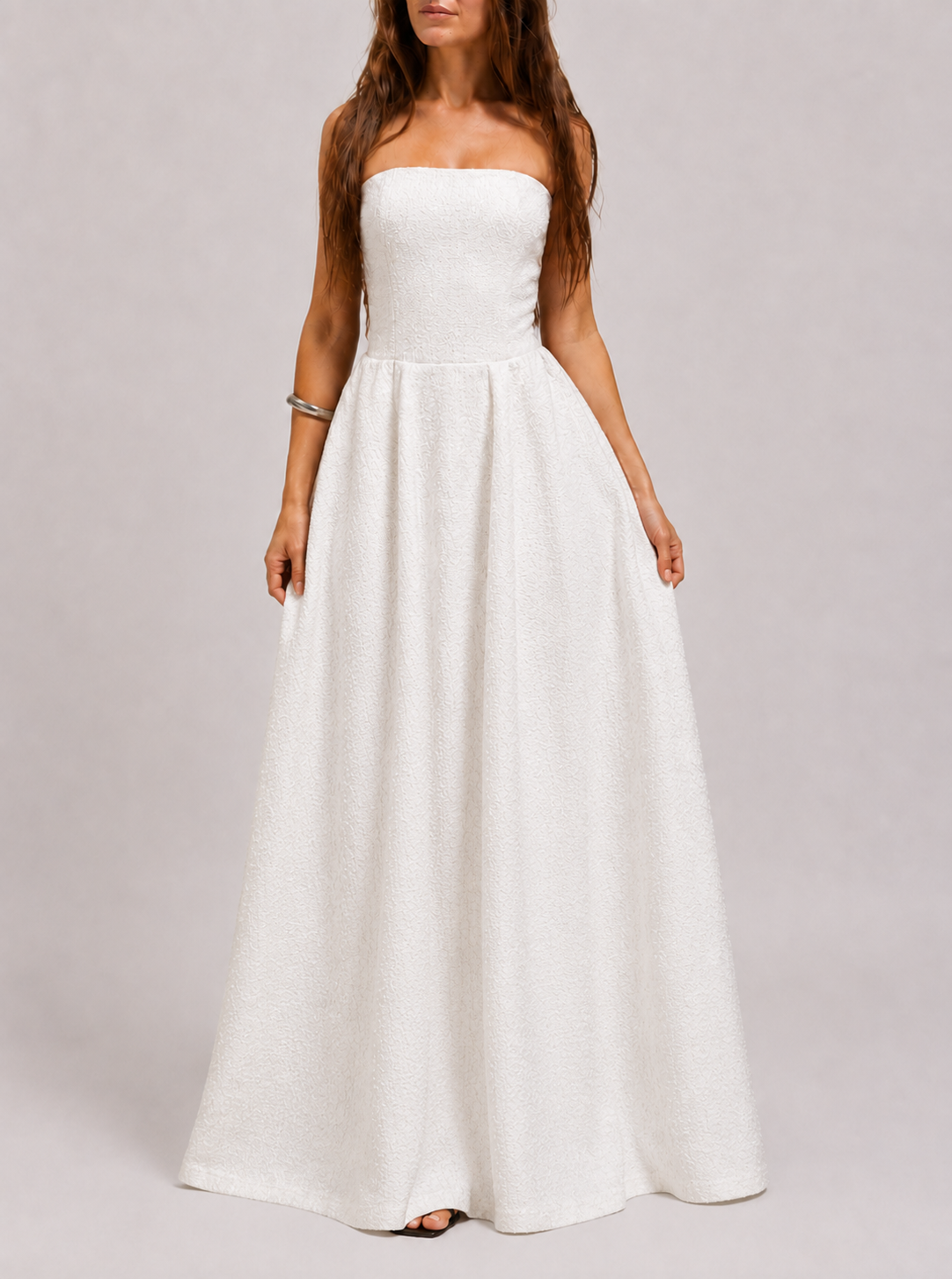 The Ethiquette Mirage robe longue blanche Diamant tweed