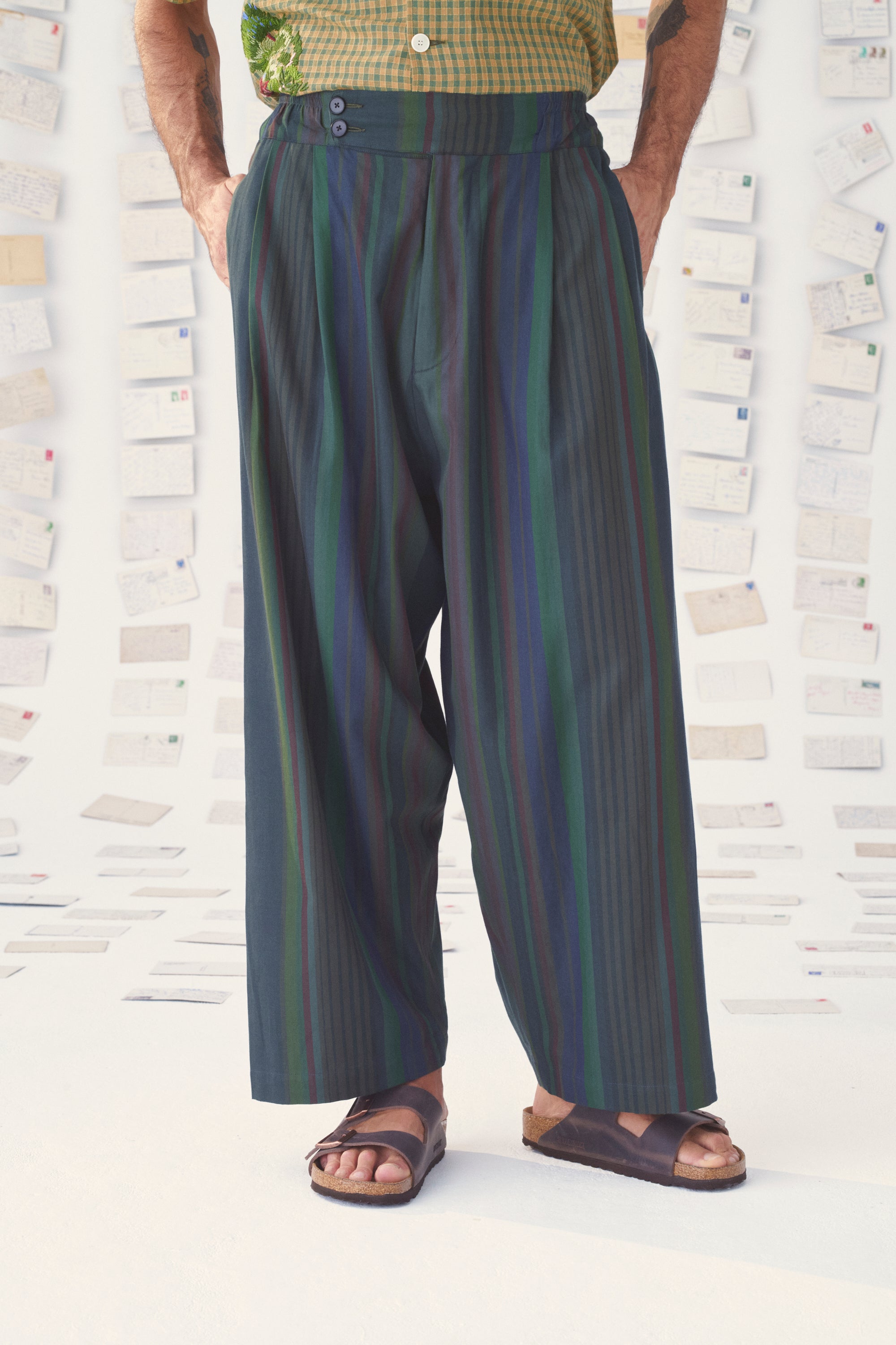 Mii Pantalon Wan Les Unis pantalon baggy coton rayé