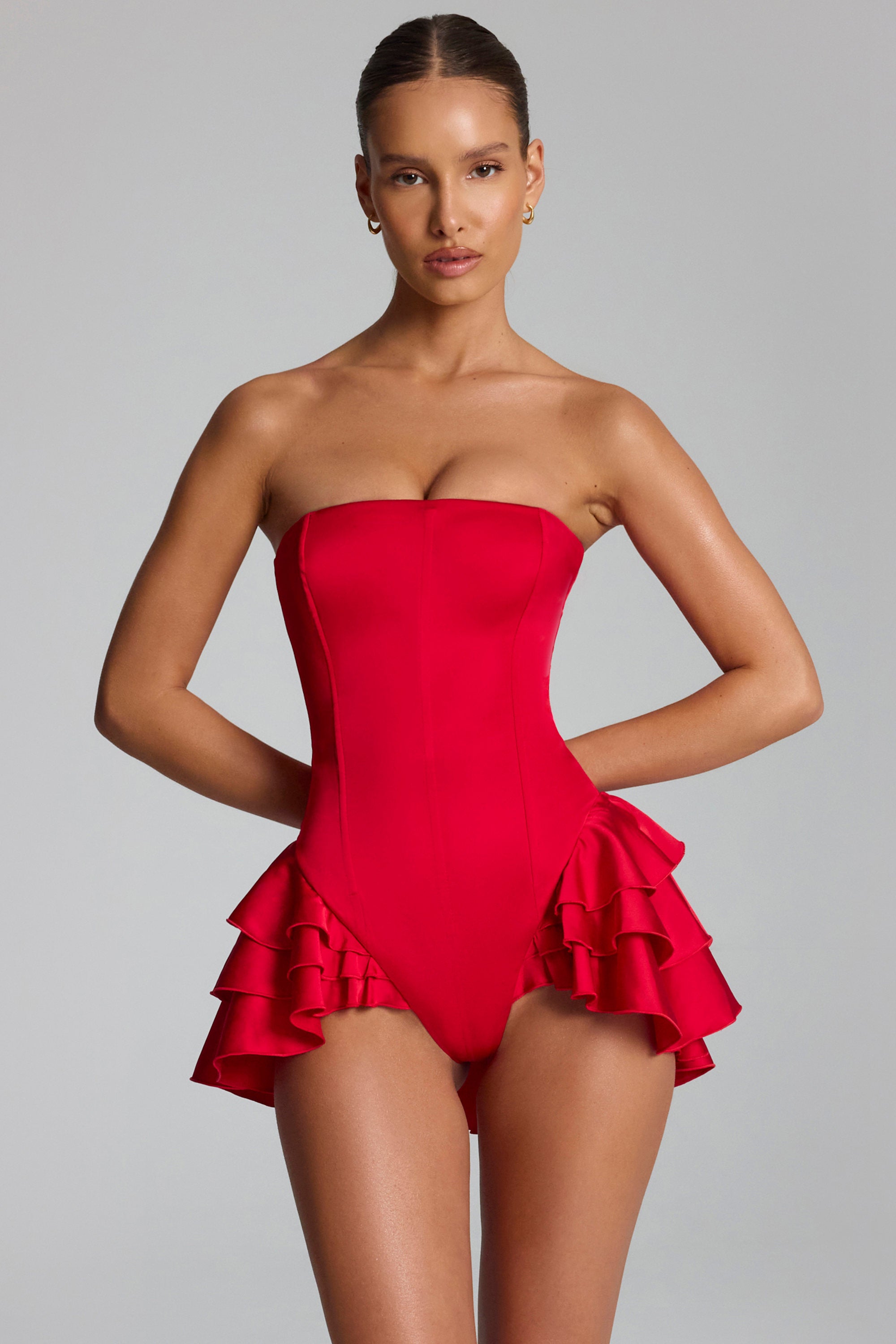 Oh Polly 14721 combishort corset rouge satin volants