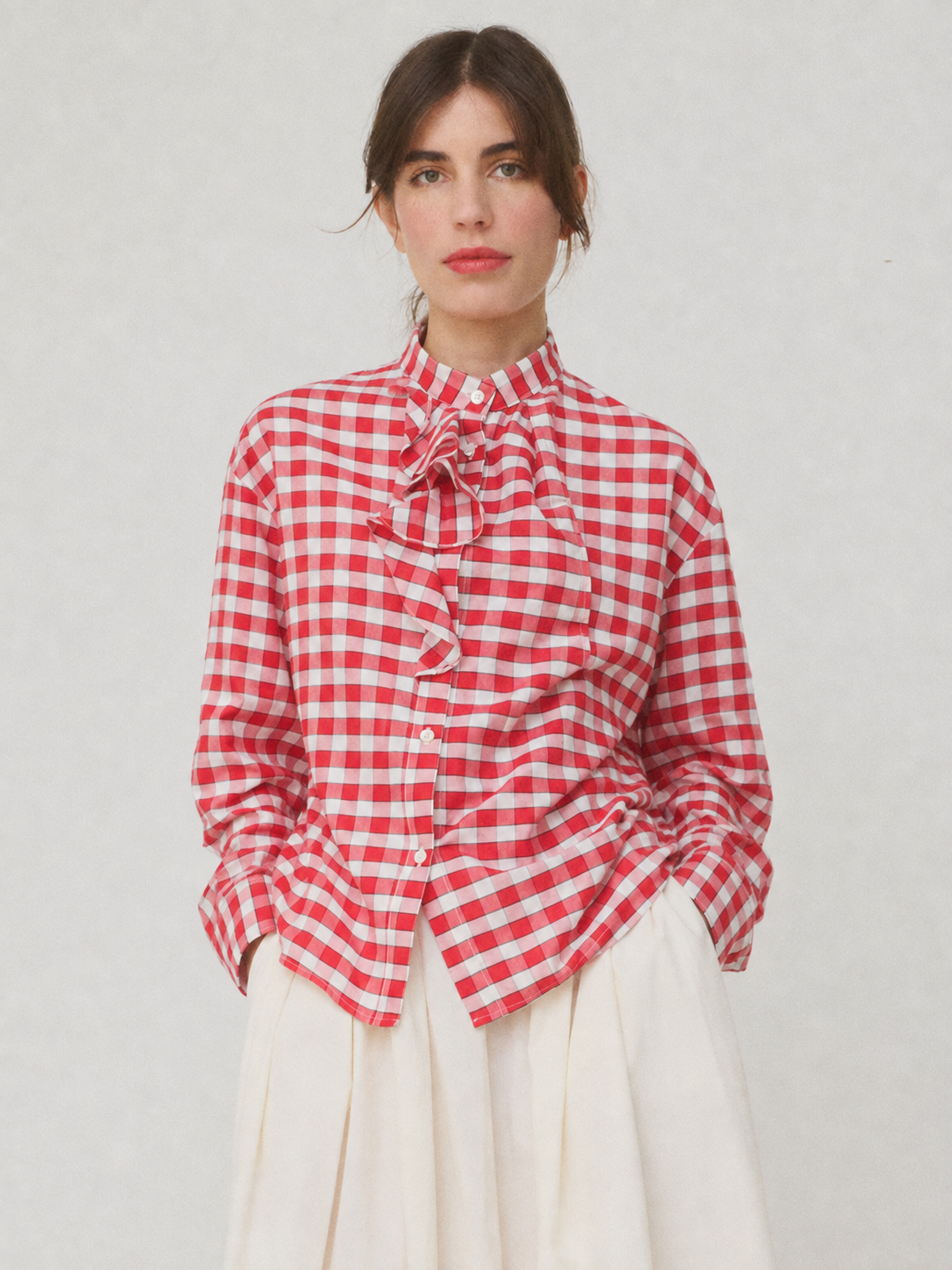 MII Mii à table Chemise Jabo coton-soie Vichy rouge
