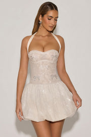 Oh Polly Embellished 12733 robe mini bulle ivoire strass