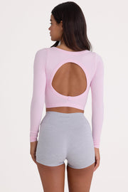 Oh Polly Tops BT2478 Top Crop Rose Poudre Côtelé
