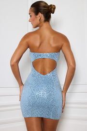 Oh Polly Embellished 11018 mini robe bleu clair sequins