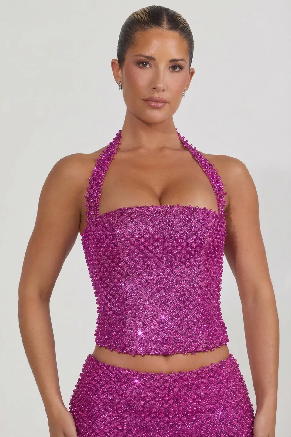 Oh Polly Caralie top corset magenta dos nu perles