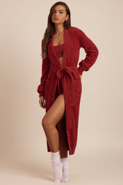Oh Polly Priya gilet long maille douce rouge rubis