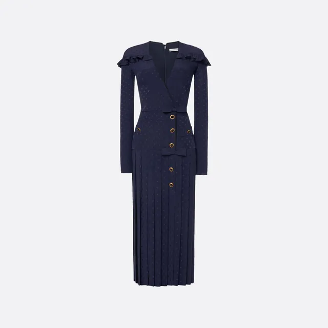Alessandra Rich Silk Jacquard robe midi bleu marine 40