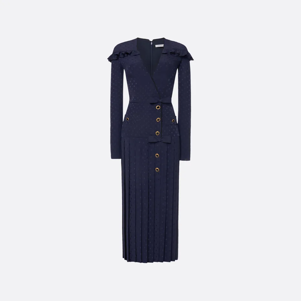 Alessandra Rich Silk Jacquard robe midi bleu marine 40