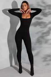 Oh Polly Delanie 3835 combinaison col carré noire bodycon