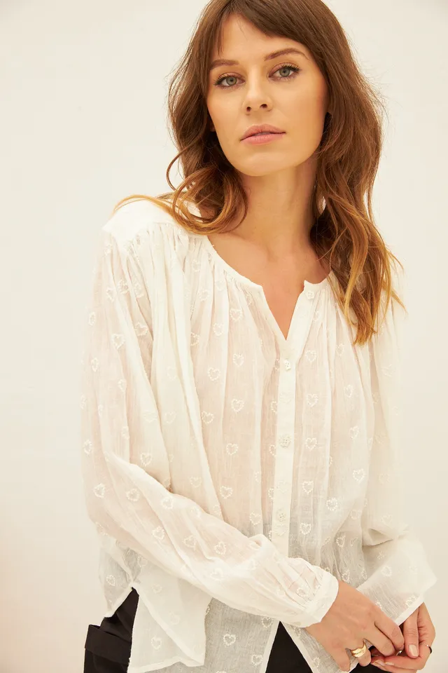 Chicosoleil Lolla chemise blanc cassé broderie cœurs coton