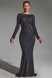 Oh Polly Jailene robe de soirée noire dos nu strass