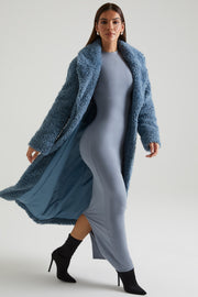 Oh Polly Alaska manteau long bleu fausse fourrure