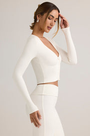 Oh Polly Kiva gilet court blanc côtelé modal boutons