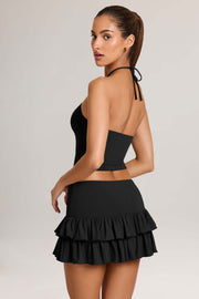 Oh Polly Azaria Jupe-Short Noir Volants Taille Mi-Haute Mini