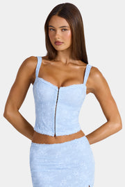 Oh Polly Tops Caraco Dentelle Bleu Arctique Stretch