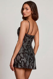 Oh Polly Embellished 14501 mini robe argent serpent strass