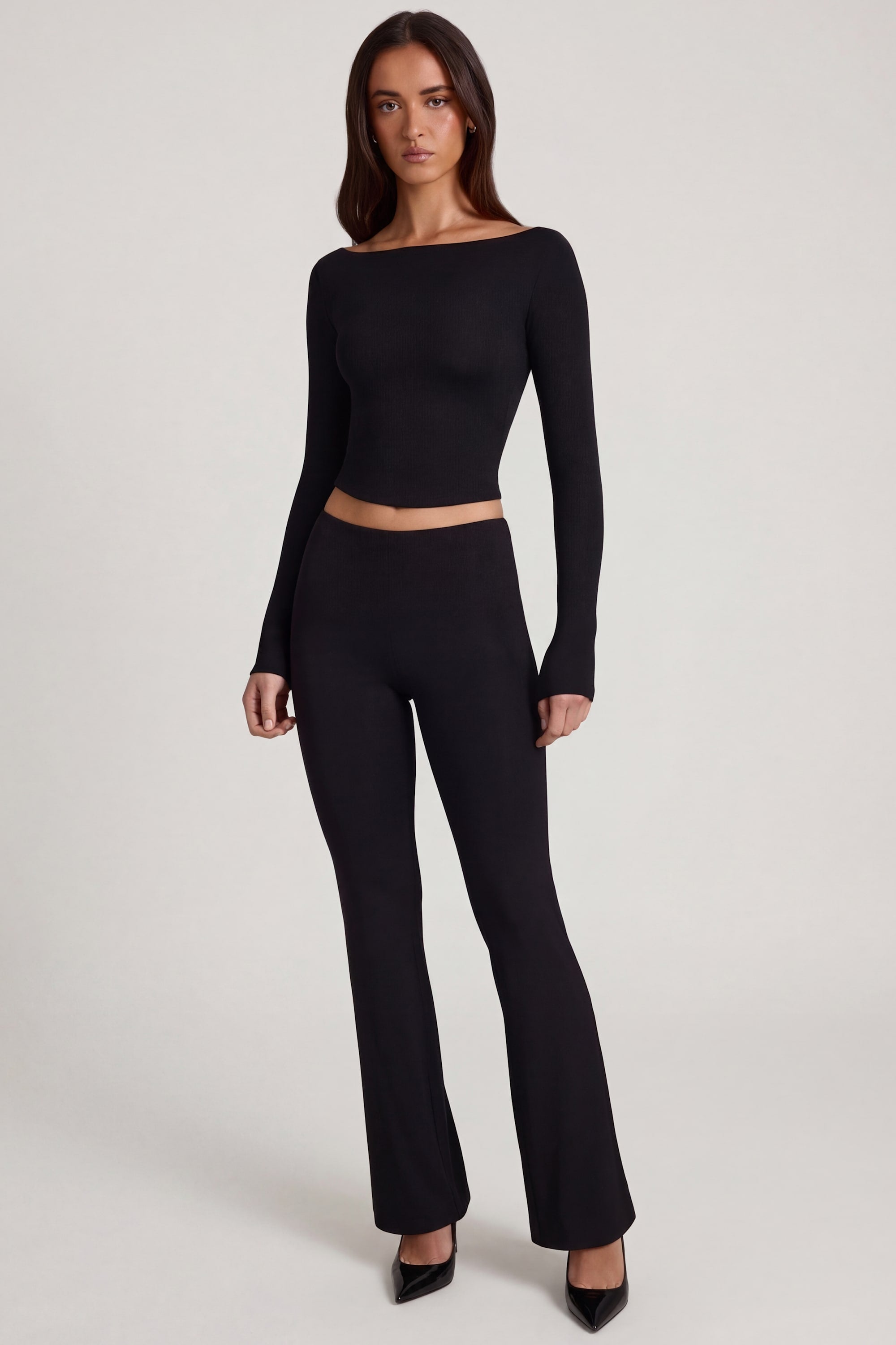 Oh Polly Vevina pantalon évasé noir taille mi-haute