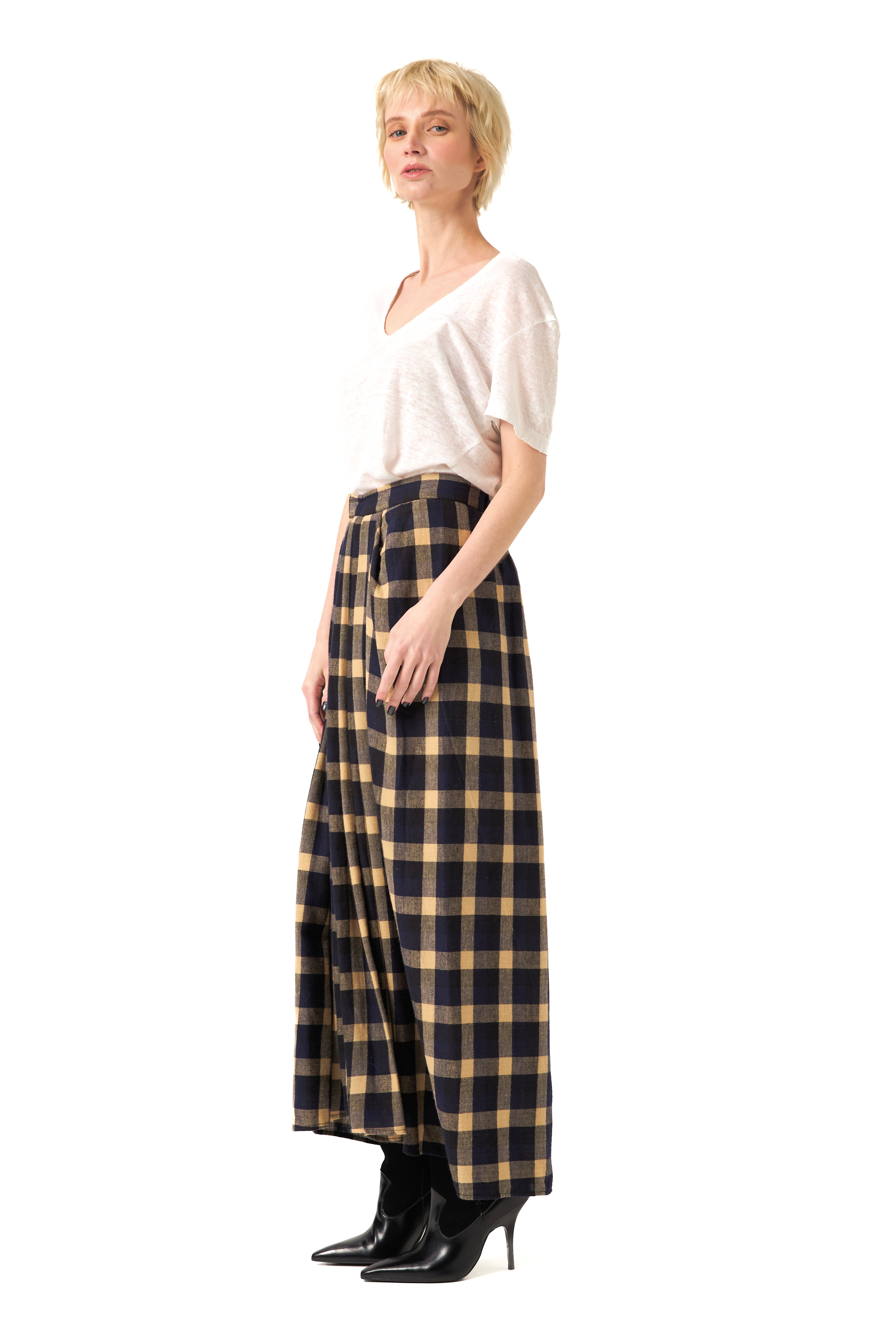 Chicosoleil Diega jupe longue femme carreaux indigo coton