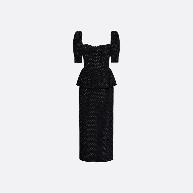 Alessandra Rich Silk Peplum Midi Dress robe noir-ivoire 36