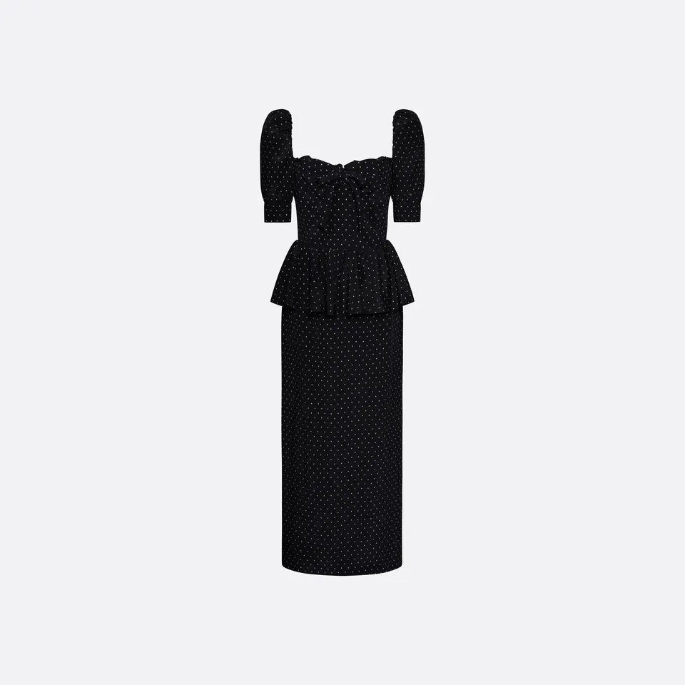 Alessandra Rich Silk Peplum Midi Dress robe noir-ivoire 36