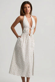 Oh Polly Robe Midaxi Rose Print Coton Dos Nu