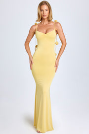 Oh Polly Aldona 8002 robe longue jaune pastel fleurs