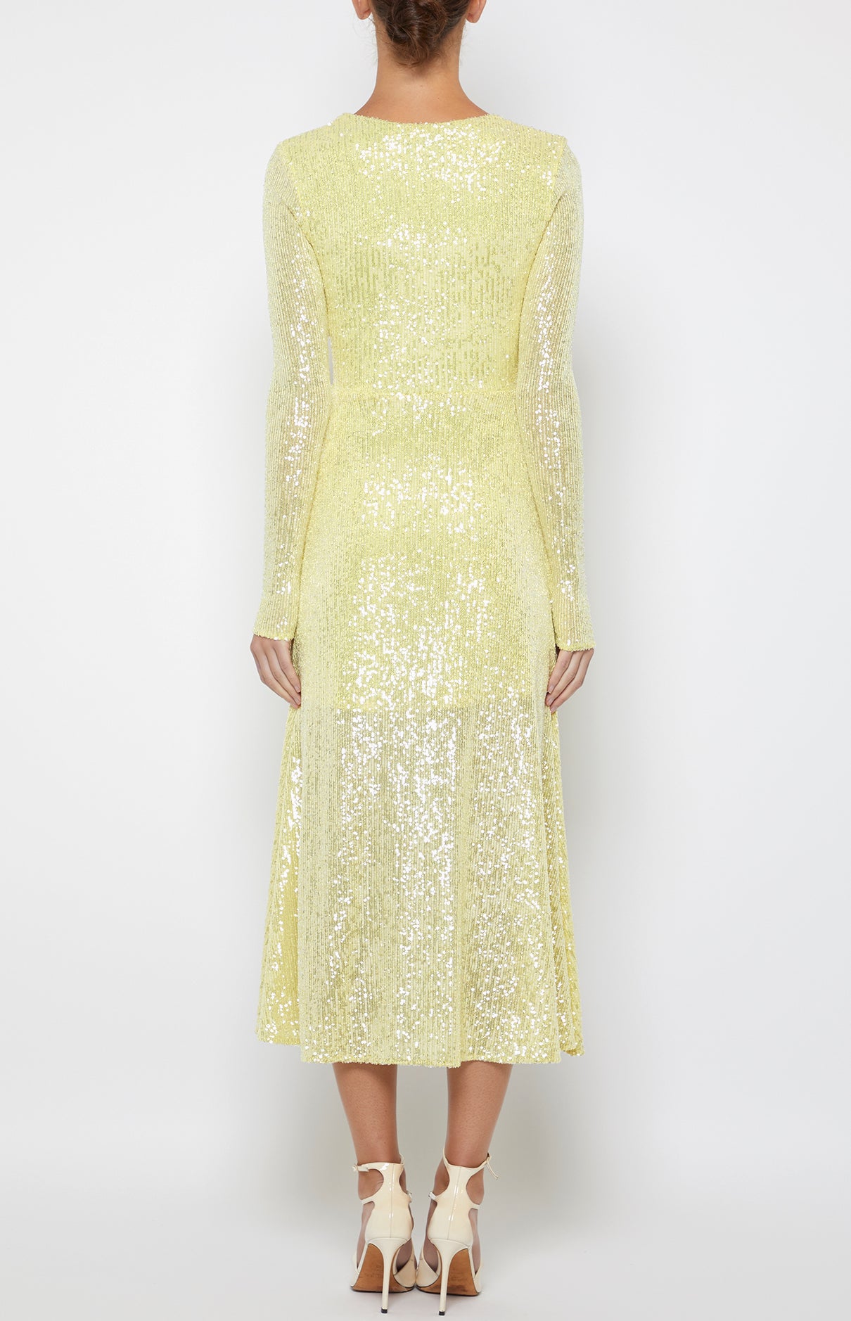 Prabal Gurung Twist Sequin Midi Dress robe citron