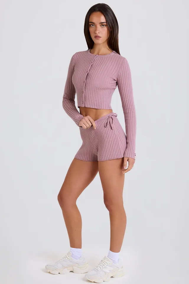 Oh Polly short mini maille côtelée mauve cordon
