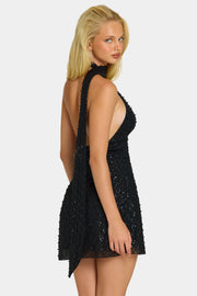 Oh Polly Henrietta Robe Mini Strass Noire à Foulard