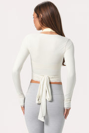 Oh Polly Tops Wrap Top Coconut jersey col V dentelle