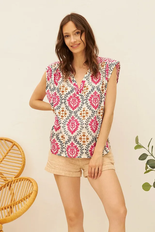 CHICOSOLEIL Marty top zebra Batik of Love coton manches courtes