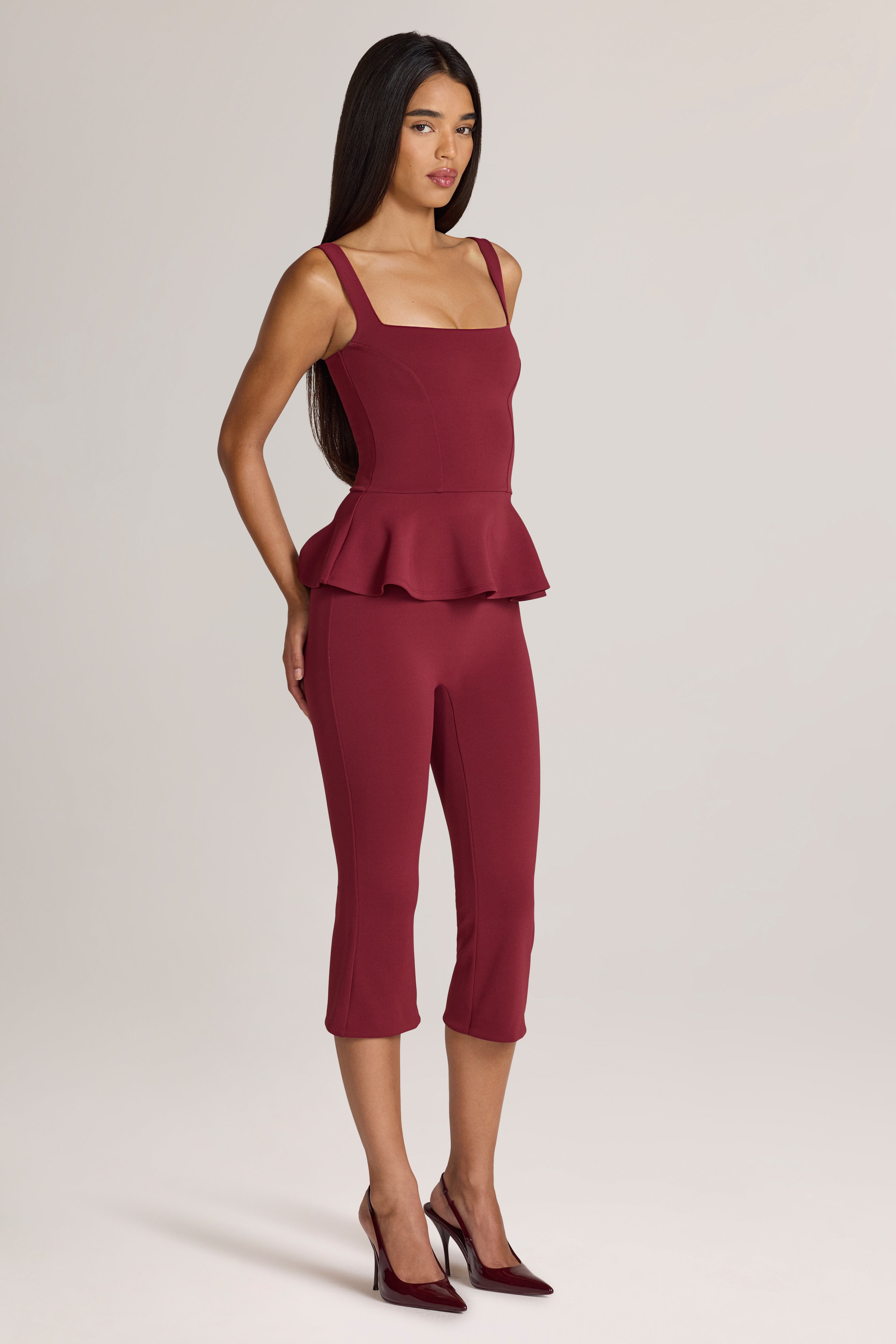 Oh Polly Geona pantalon capri ponte bordeaux stretch
