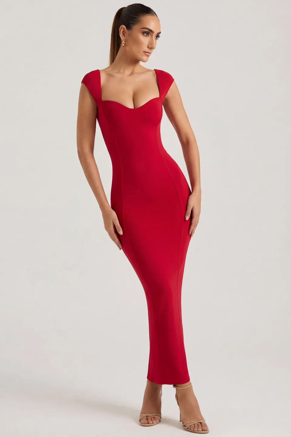 Oh Polly Dolcezza 5849 robe longue rouge modal moulante