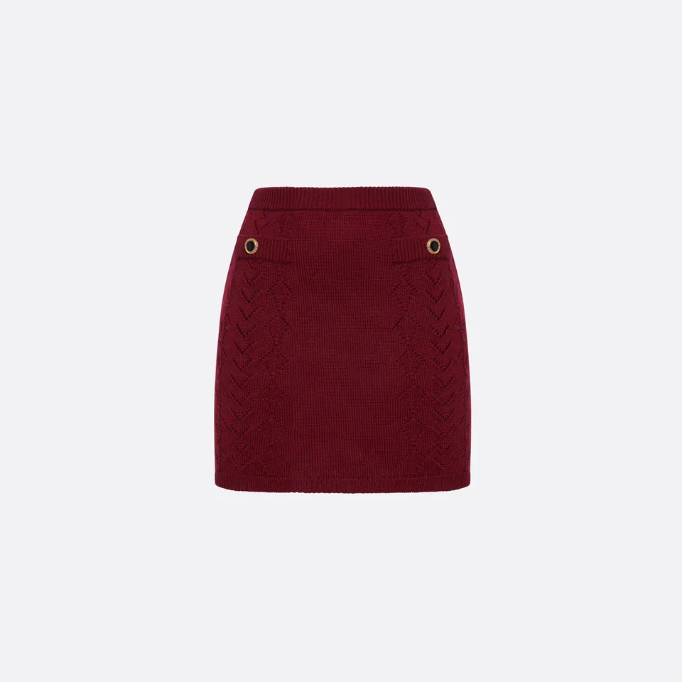 Alessandra Rich Skirts mini jupe laine bordeaux dentelle 38