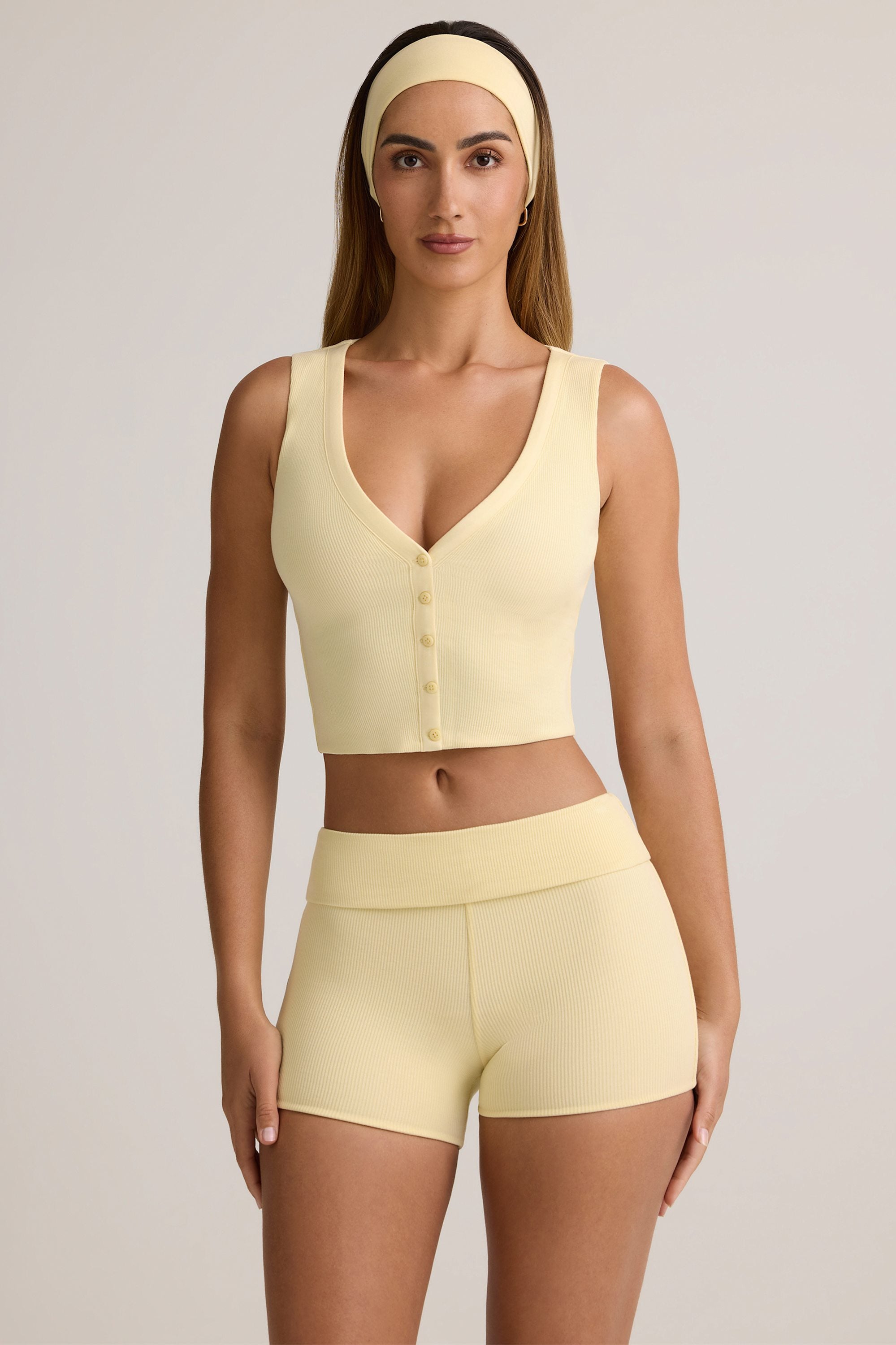 Oh Polly Lene 14140 débardeur jaune crème côtelé modal