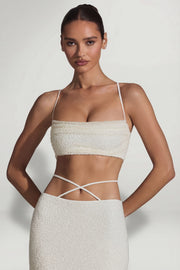 Oh Polly Embellished Pisa haut crop blanc perles strass