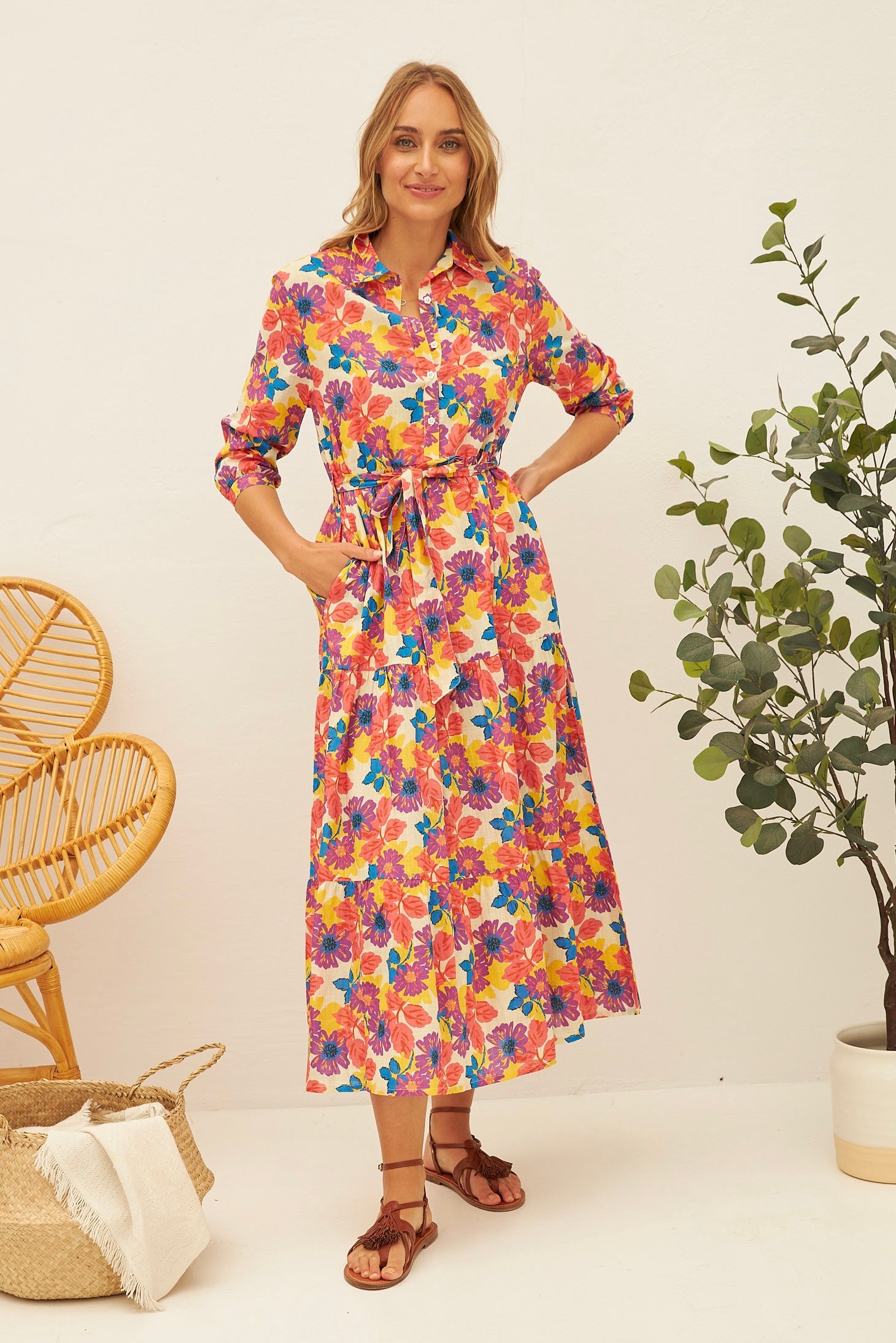 Chicosoleil Maguy robe écru fleurs Jaipur coton